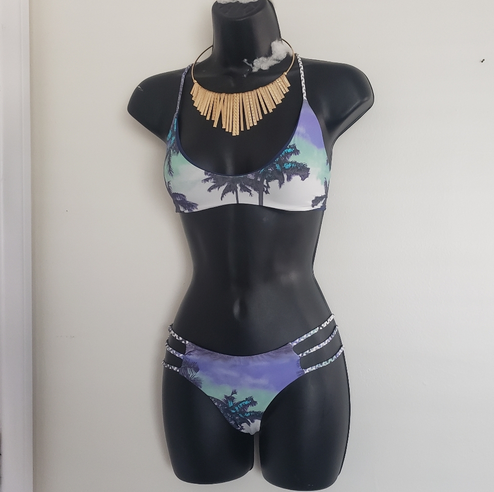 San Lorenzo Purple Teal Palm Tree Print Bikini